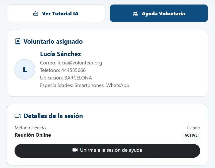 Ejemplo de sesión de ayuda